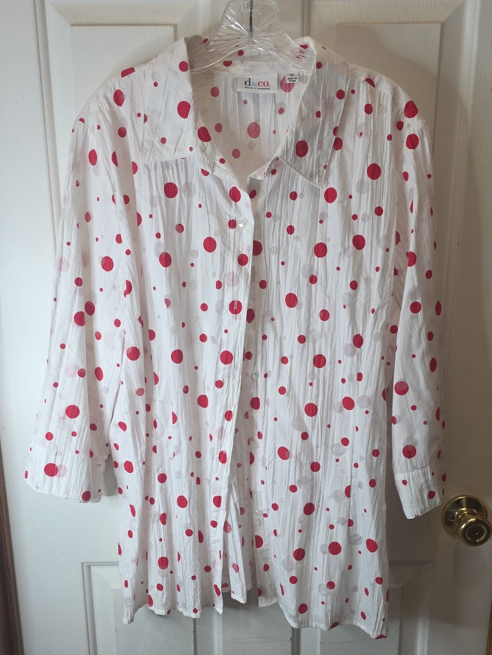 d & co White Button-Up Shirt with Red Polka Dots